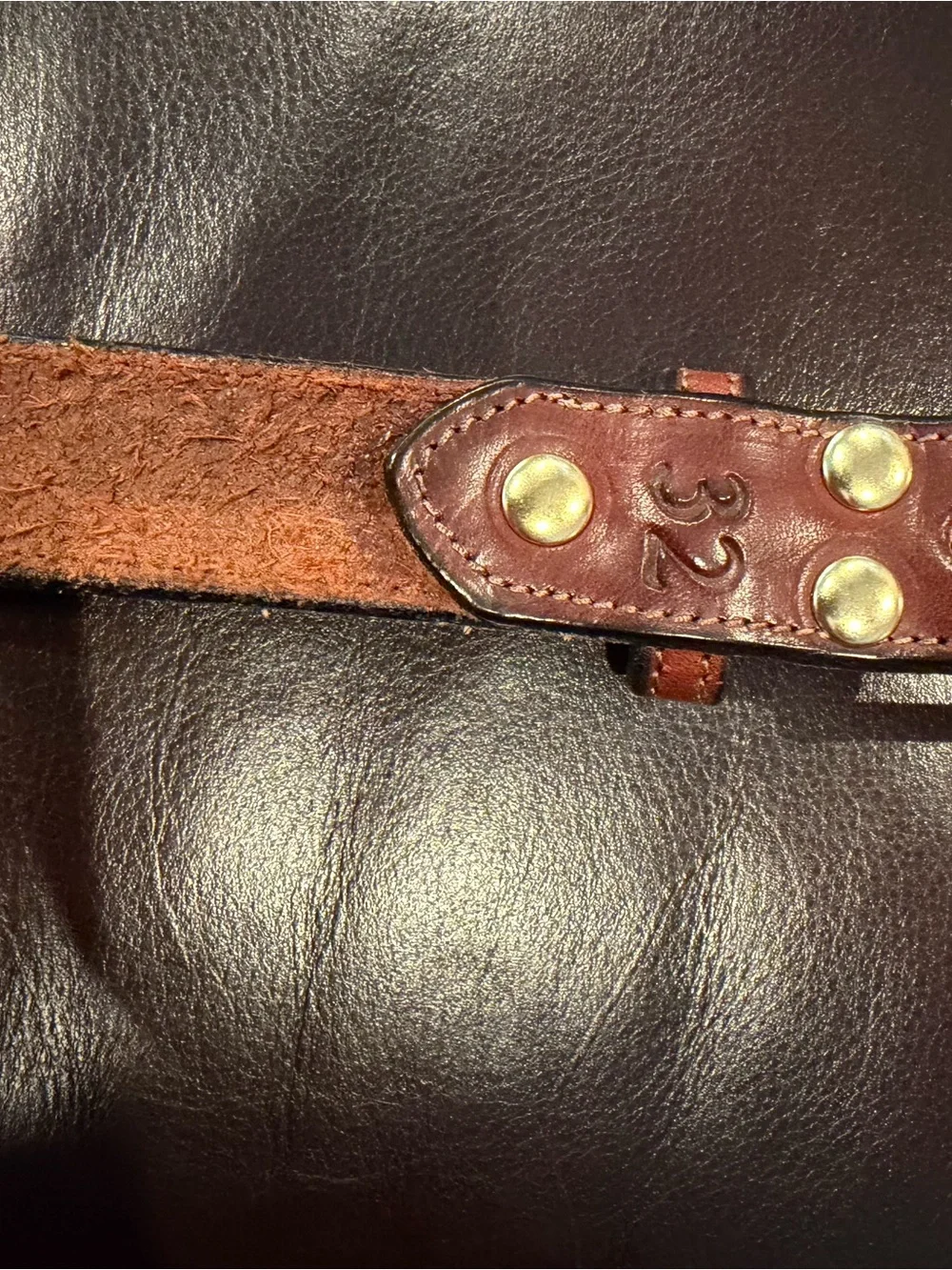 VKN Personalized Brown Leather Belt with Brass Nameplate